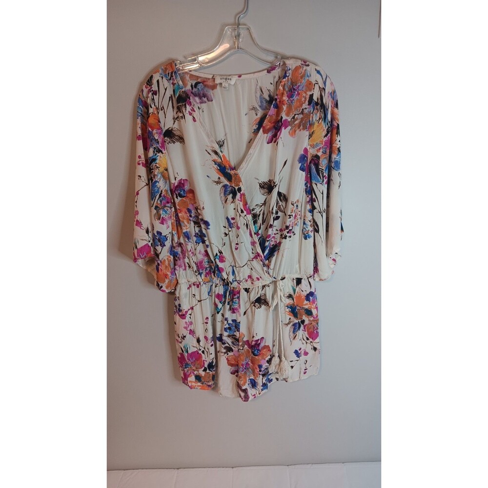 Umgee Ramsey Floral Romper Sz Large Cream Mulicolor Faux Wrap Chic